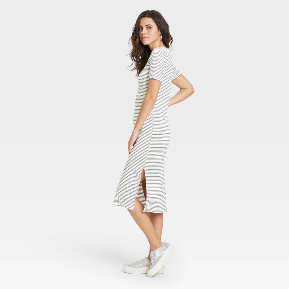 Striped Short Sleeve Rib Knit T-Shirt Dress